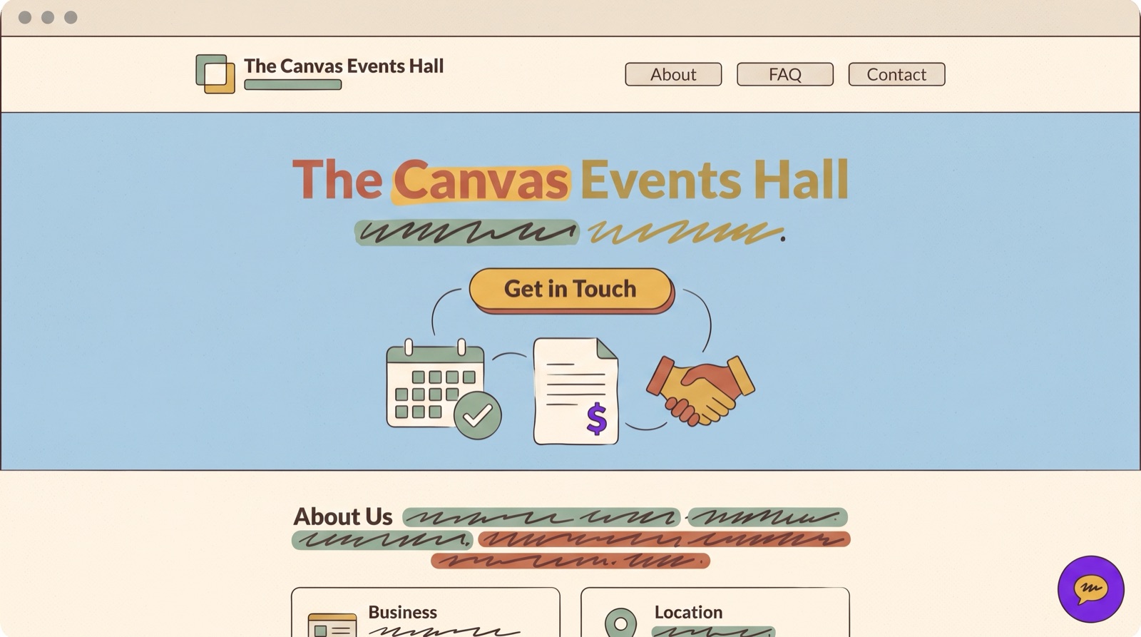 The Canvas Events Hall website preview